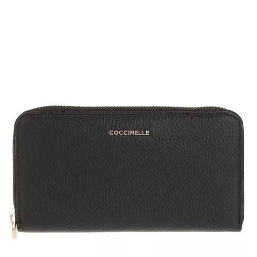 Coccinelle Metallic Soft Wallet Noir Portemonnaie mit Zip-Around-Reißverschluss