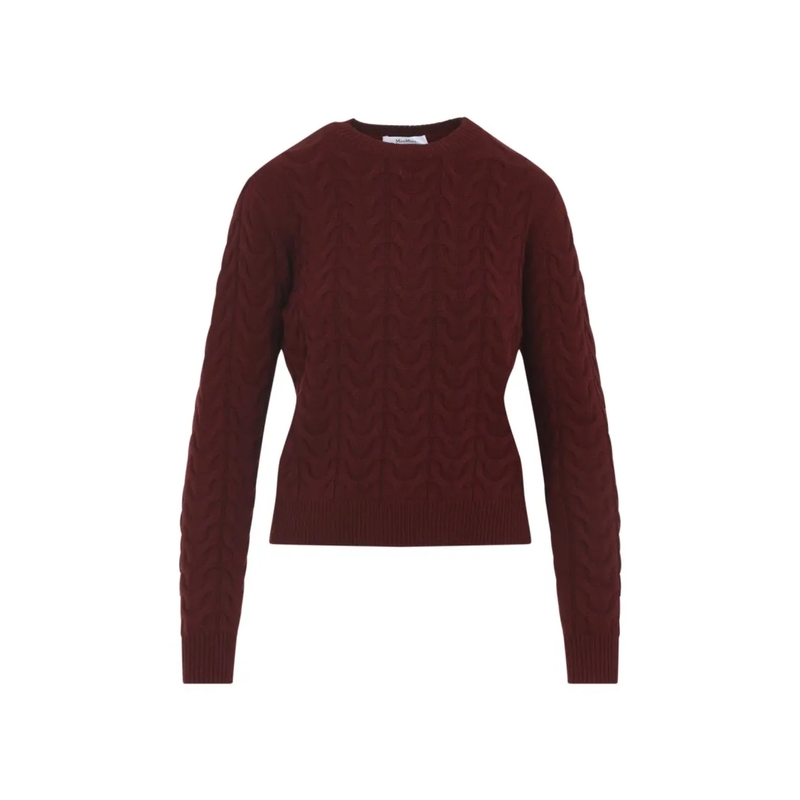Max Mara Pullover Cable Knit Cashmere Sweater In Deep Burgundy Burgundy