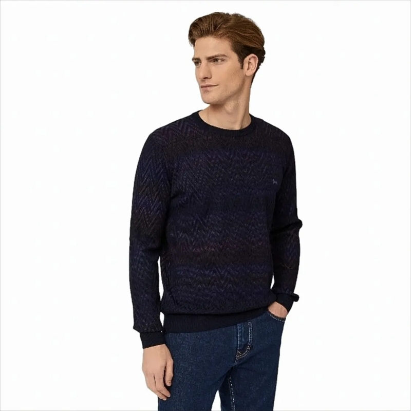 Harmont & Blaine  Zig-Zag Pattern Wool Pullover With Embroidered Det White