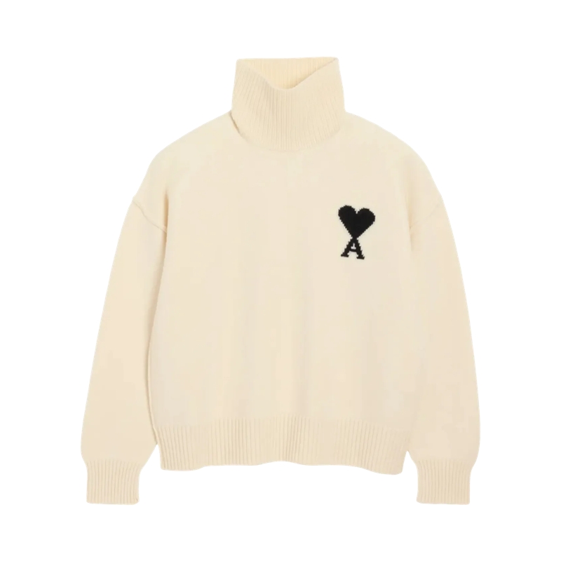 AMI Paris Pull Ami De Coeur Rollkragen Sweater 151 OFF WHITE/BLACK