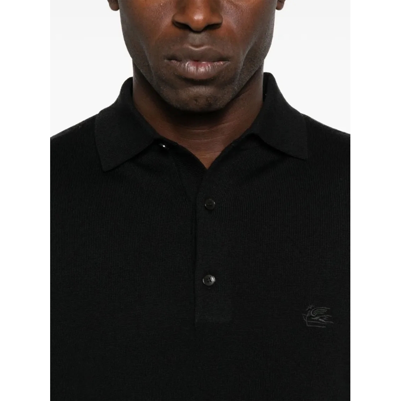 Etro Polo shirt Long-Sleeved Wool Knit Polo Shirt Black