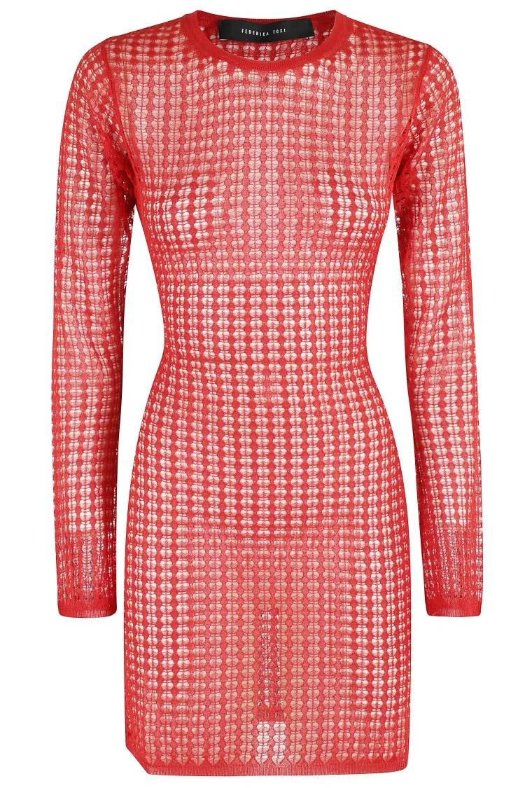 Thumbnail - Federica Tosi - Mini Dress With Wide-Knit Stretch Fabric - Größe 40 - rot