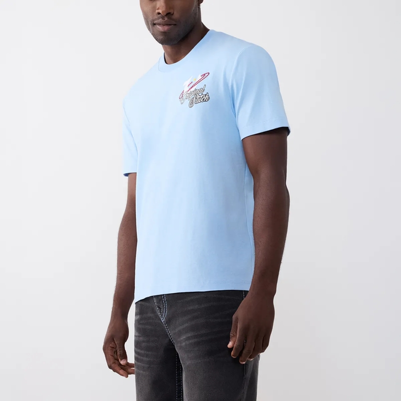True Religion T-Shirt T-Shirt- Gerader Schnitt- Überschnittende Schul hell-blau(Image 3)