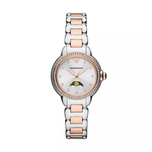 Emporio Armani Three-Hand Moonphase Stainless Steel Watch Multicolor Quarz-Uhr