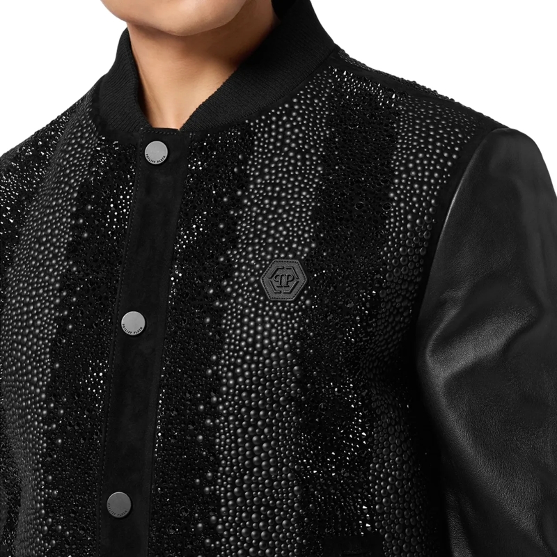Philipp Plein Lederjacke Lederblouson Mit Schmucksteinen schwarz(Image 5)