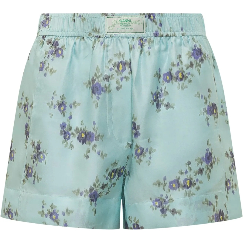 GANNI Shorts Short con Stampa Floreale e Vita Elasticizzata hellblau