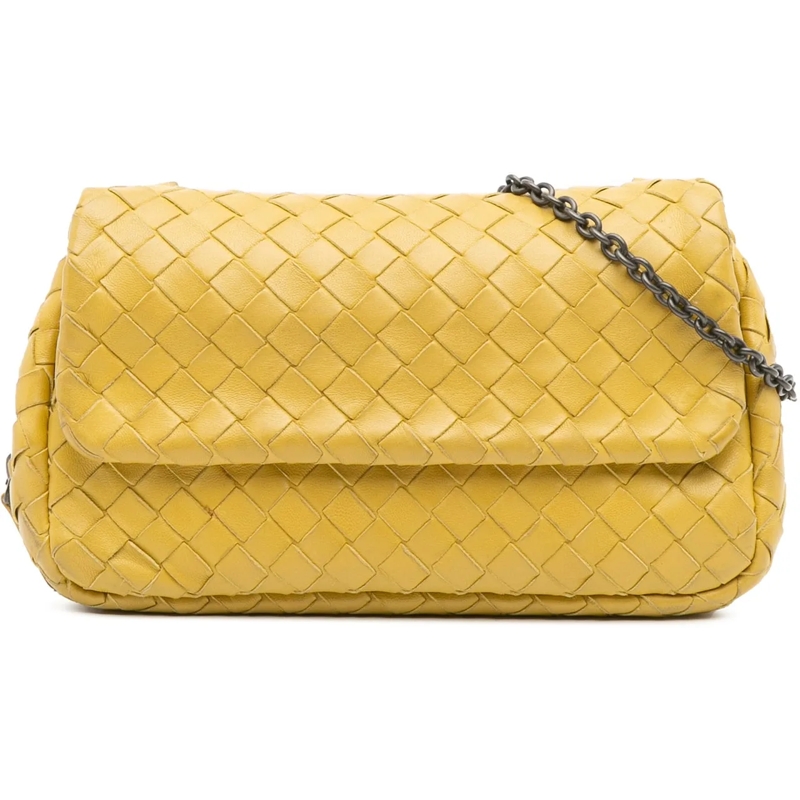 Bottega Veneta Schultertasche Mini Nappa Intrecciato Expandable Chain Flap Cross gelb