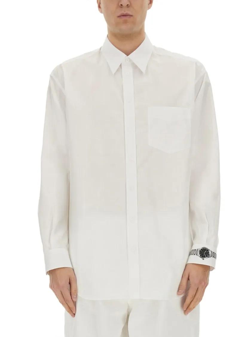 Thumbnail - Moschino - "Wristwatch Print" Shirt - Größe 41 - weiß