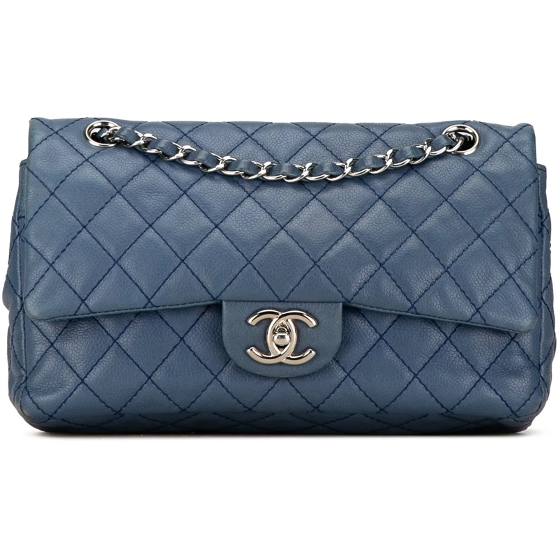 Chanel Schoudertas Medium Classic Caviar Double Flap blau