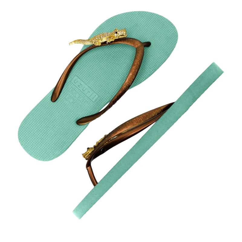 UZURII Flip Flops Zehentrenner Gold Crocodile Switch mint(Image 5)