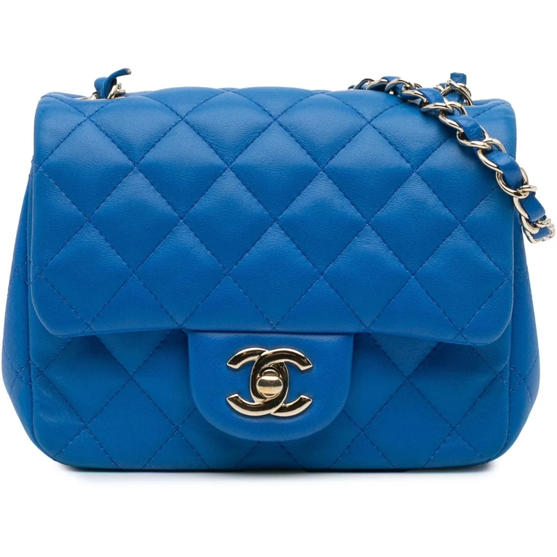 Chanel Sac à bandoulière Mini Square Classic Lambskin Single Flap blau