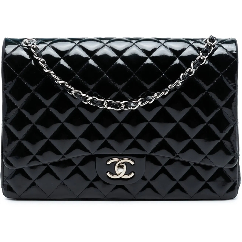 Chanel Schultertasche Maxi Classic Patent Double Flap blau