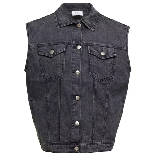 Mvp Wardrobe San Babila' Black Vest With Branded Buttons In Cot Grey Jeans