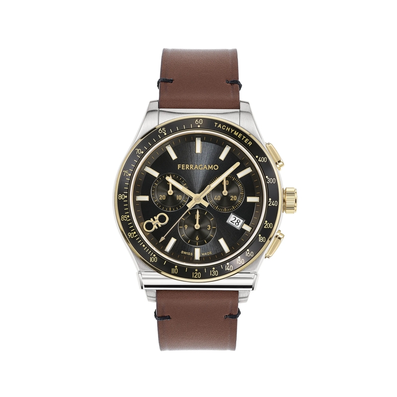 Salvatore Ferragamo Chronograph Quartz Chronograph Watch Kz-1927 Chrono 42Mm-Fw braun