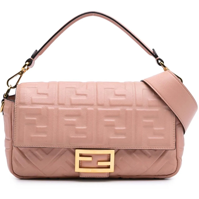 Fendi Schultertasche Zucca Embossed Leather Baguette Satchel rose