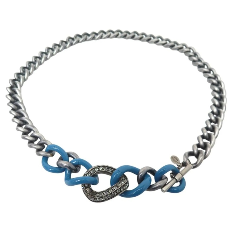 Lanvin Mittellange Halskette VINTAGE LANVIN HALSKETTE KETTE UND STRASS 85CM AUS blau