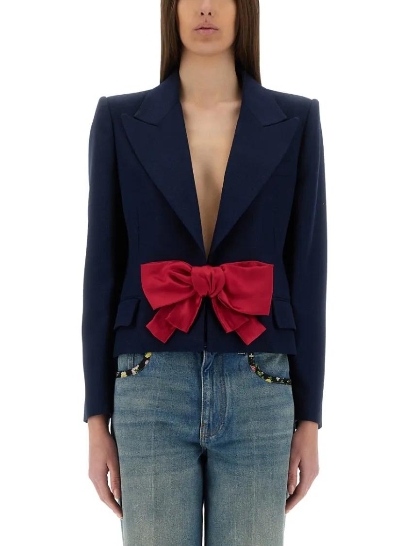 Thumbnail - Valentino Garavani - Viscose Jacket With Structured Bow Detail - Größe 42 - blau