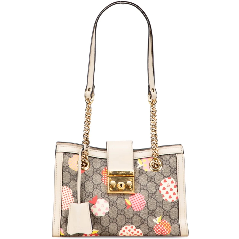 Gucci Shopper Small GG Supreme Apple Heart Padlock Tote braun