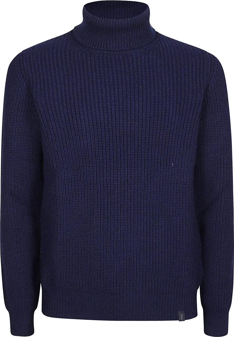 Thumbnail - Fay - Turtle Neck Sweater Blue - Größe 52 - blue
