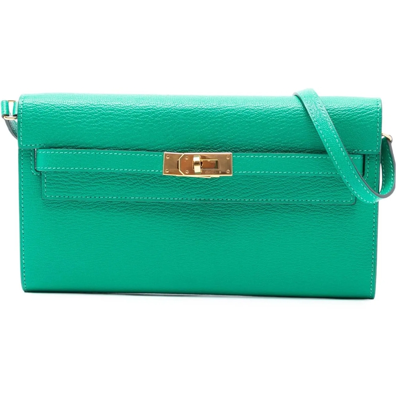 Hermès Schultertasche Chevre Mysore Kelly To Go Wallet grün