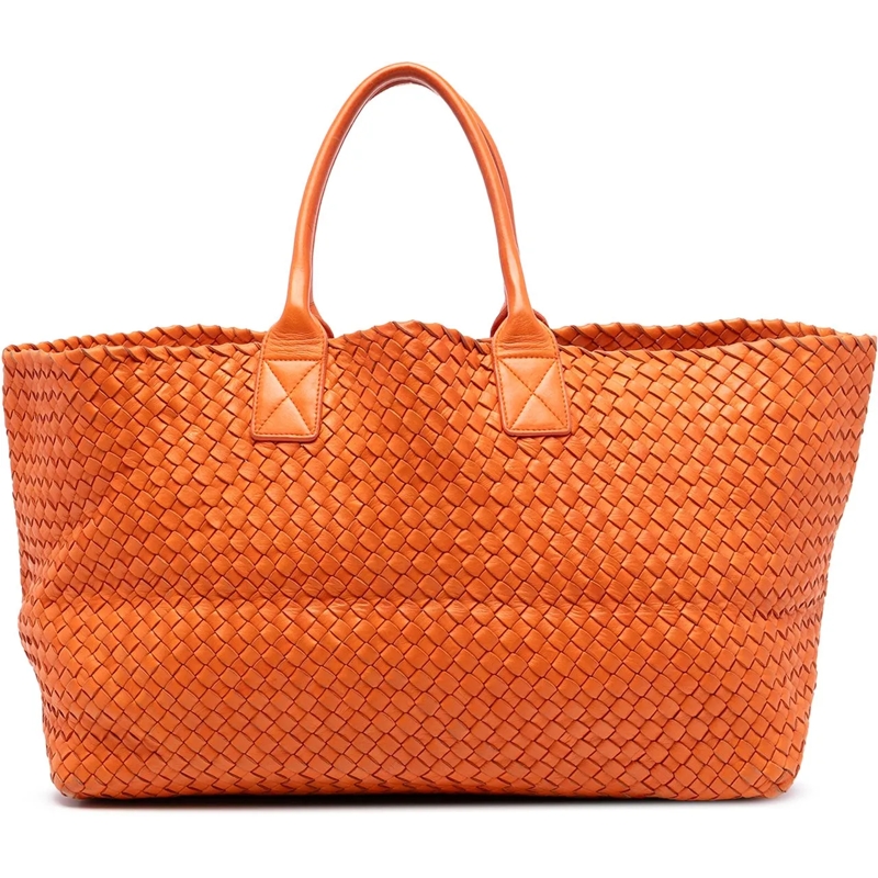 Bottega Veneta Shopper Large Lambskin Intreccio Cabat Tote orange