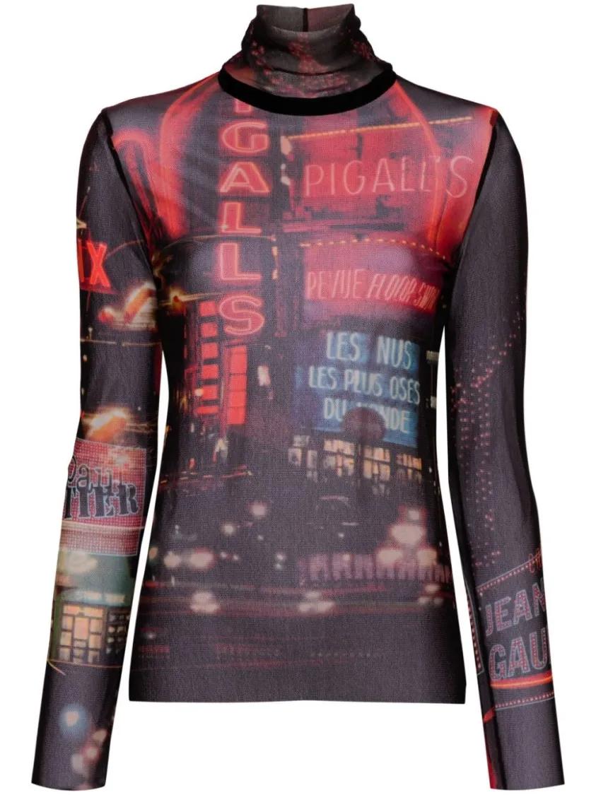 Jean Paul Gaultier - Pigalle Printed Long Sleeve Top - Größe XS - schwarz