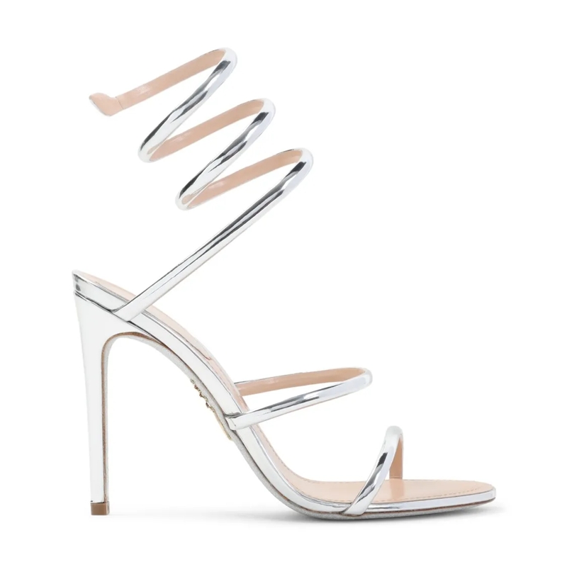 René Caovilla Sandales Spiraled Ankle Strap Sandals With Metallic Finish Silver