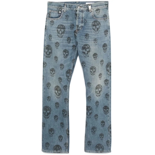 Alexander McQueen Blue Skull-Print Denim Pants Blue Jeans