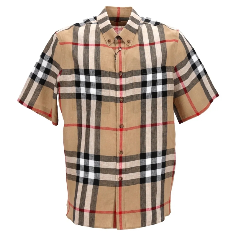 Burberry Overhemd Short-Sleeved Checked Shirt With Chest Pockets Neutrals