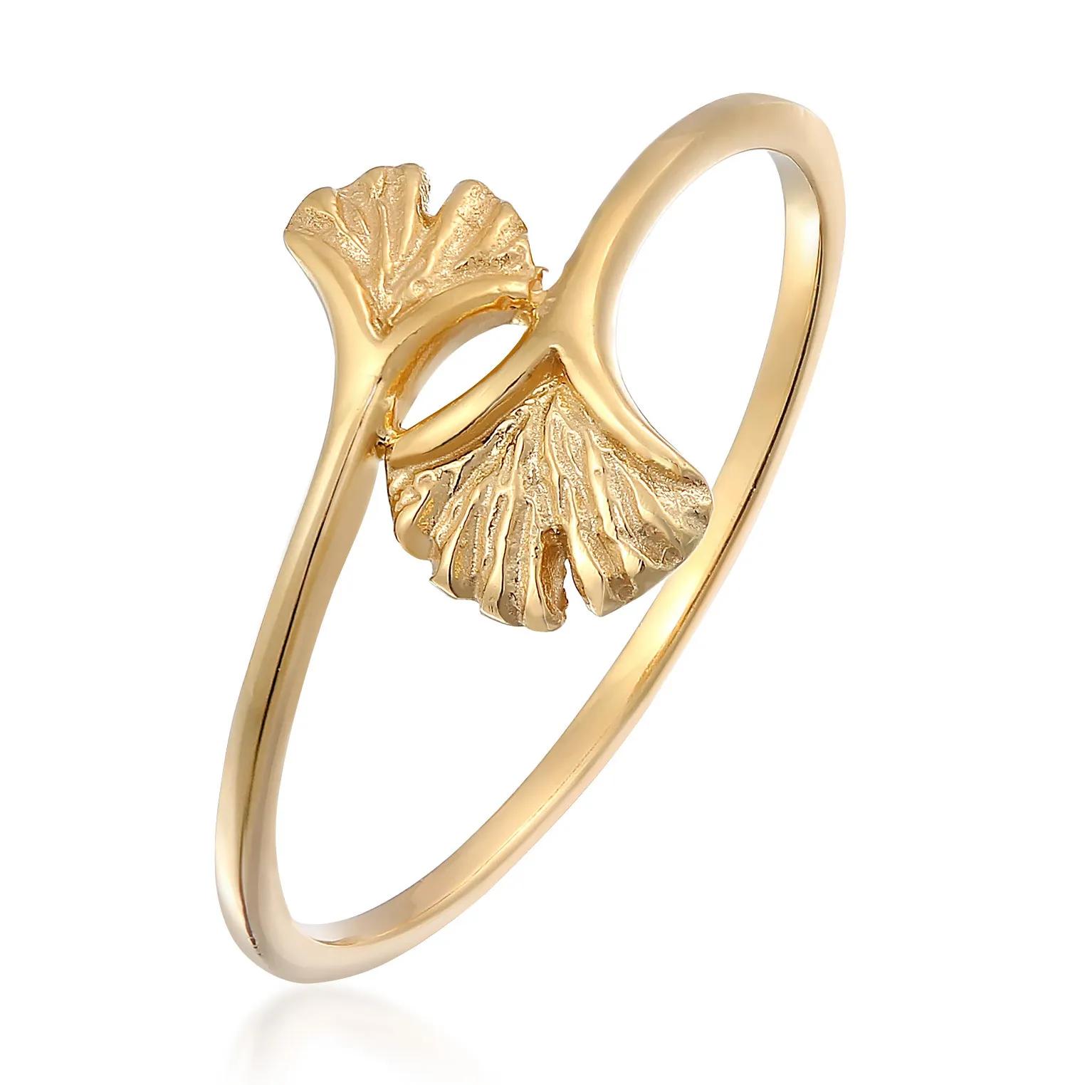 Elli Ringe - Ring Offen Verstellbar Ginkgo Blatt Natur 375 Gelb - Gr. 52 MM - in Gold - für Damen