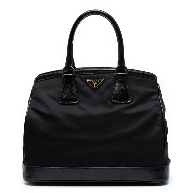 Prada Shopper Saffiano Vernice Trimmed Tessuto Parabole Tote schwarz