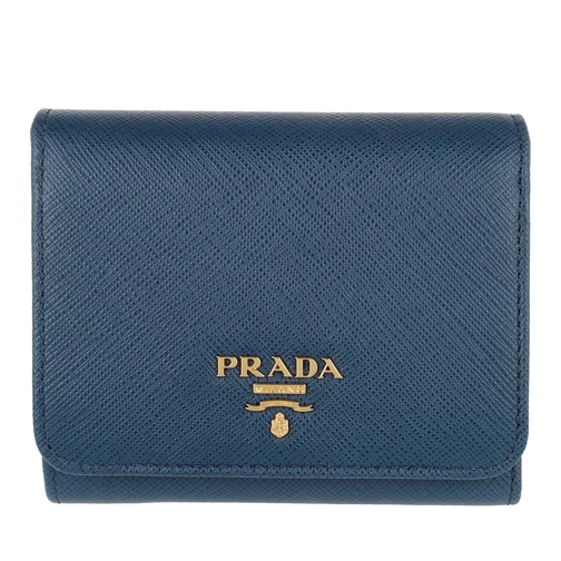 Prada Small Wallet Saffiano Leather Bluette Klaffplånbok