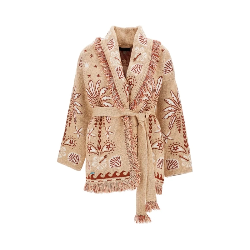 Alanui Strickjacke Long Cardigan 'Echoes Of The Island' Neutrals