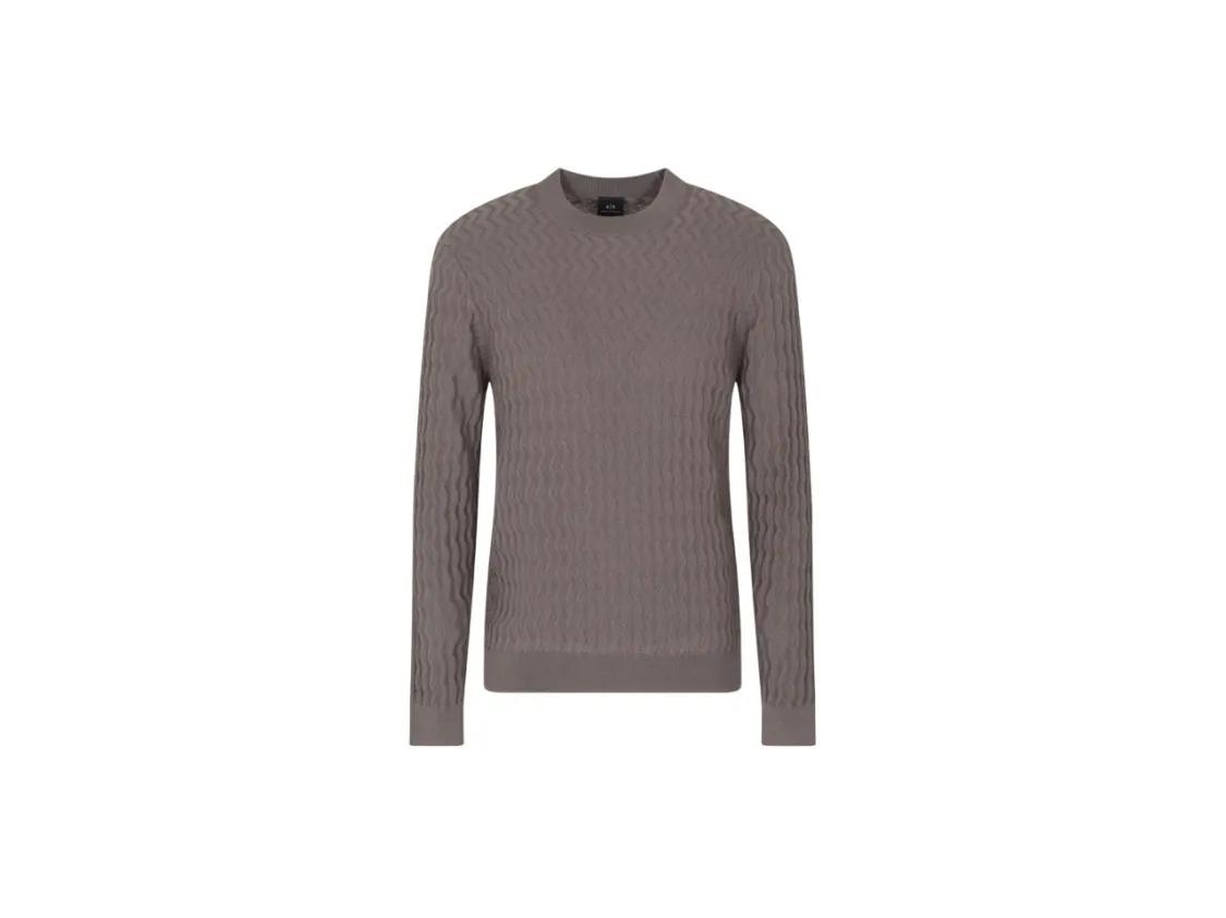 Armani Exchange Herren Grau - Textured Knit Crewneck Sweater With Ribbed Details - Größe M