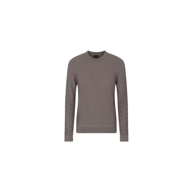 Armani Exchange Trui Textured Knit Crewneck Sweater With Ribbed Details Neutrals