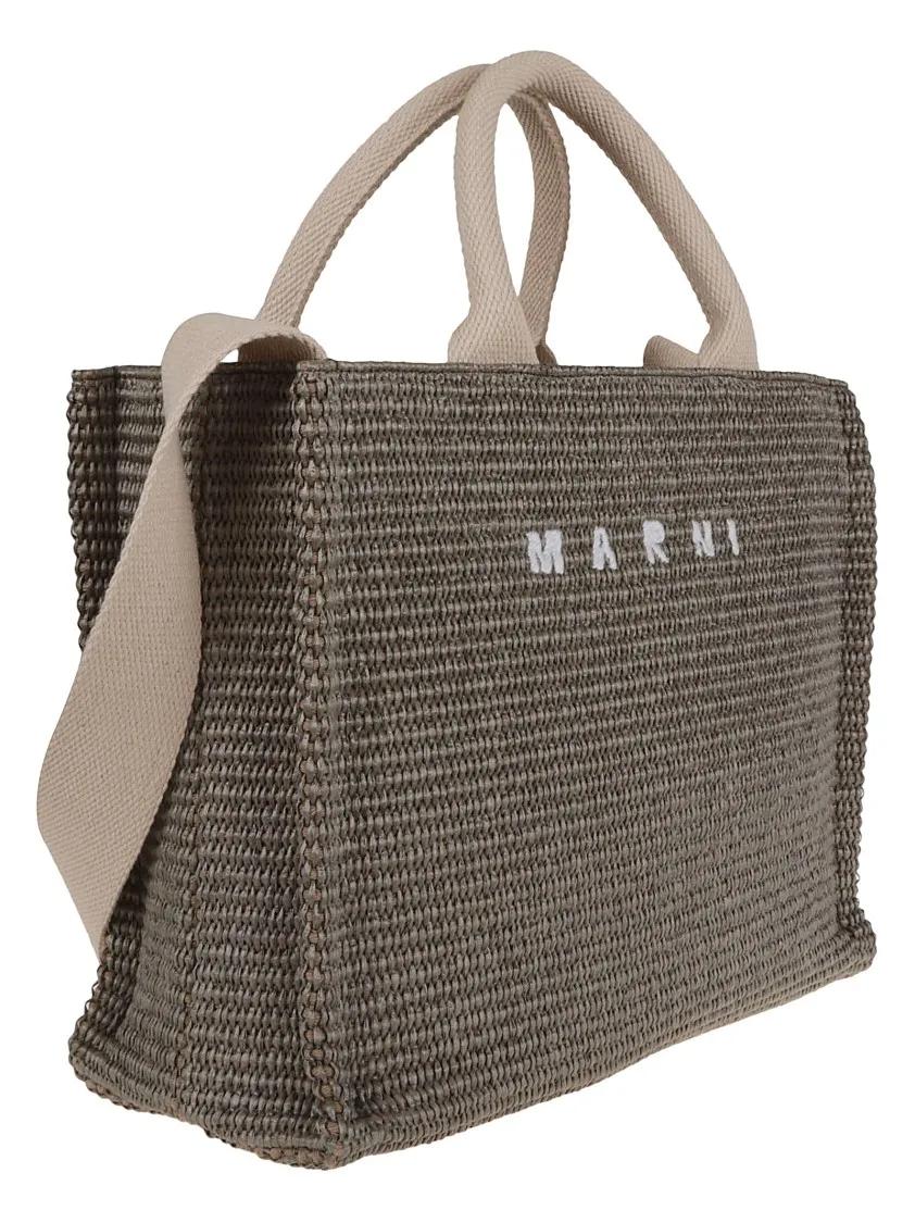 Marni Shoppers & Totes Woven Raffia East West Tote Bag With Embroidered L in groen
