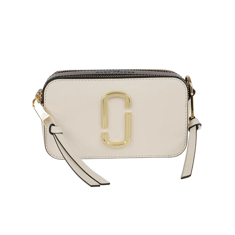 Marc Jacobs Sac à bandoulière Compact Leather Snapshot Bag With Gold Brass Logo White