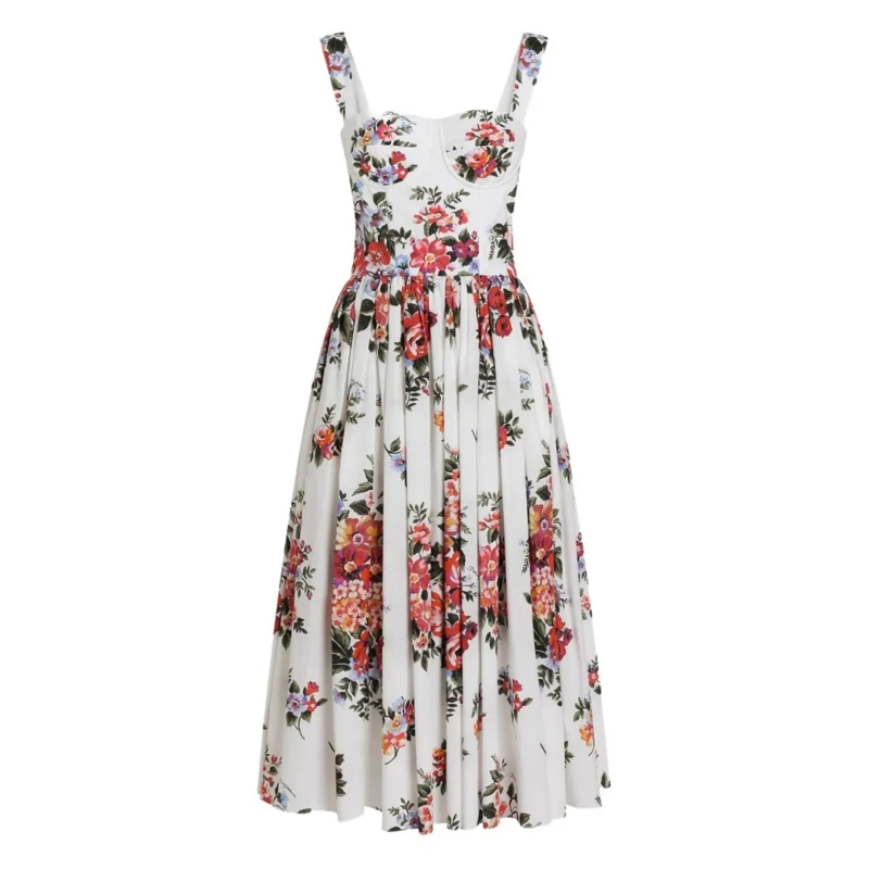 Dolce&Gabbana Robe midi Floral Midi Dress With Fitted Bodice And Gathered  Grey