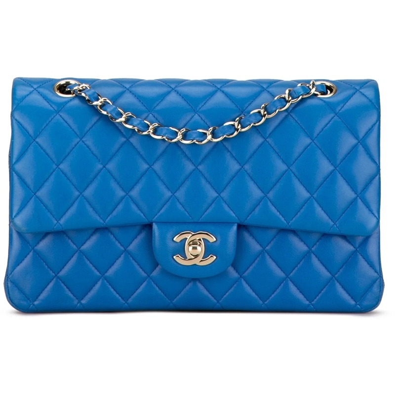 Chanel Schultertasche Medium Classic Lambskin Double Flap blau