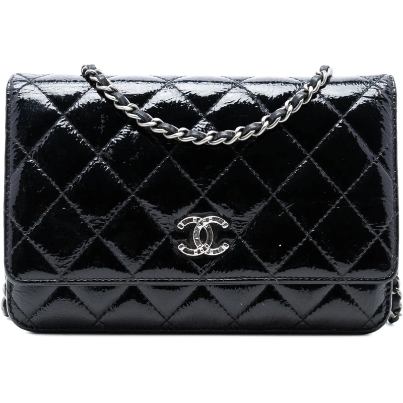 Chanel Schultertasche CC Quilted Shiny Aged Calfskin Wallet On Chain schwarz