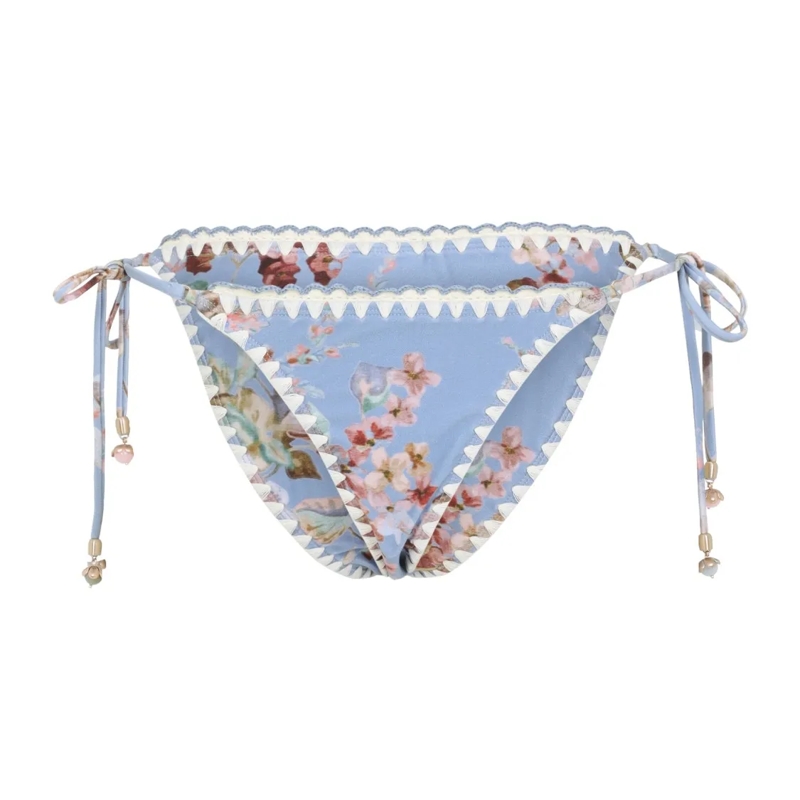 Zimmermann  Floral Print Bikini Bottom With Scalloped Trim Blue