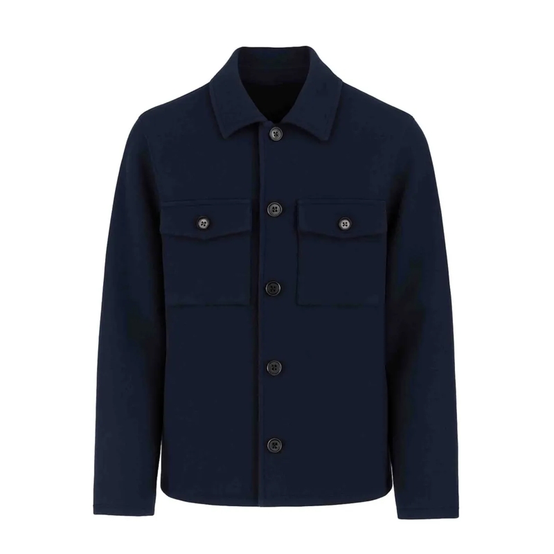 Jacob Cohen  Navy Blue Wool-Cashmere-Silk Blend Coat Black
