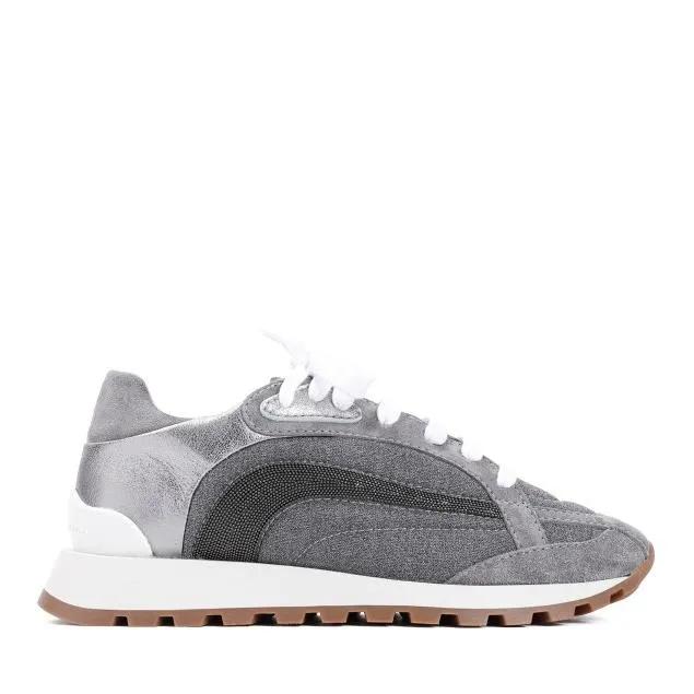 Brunello Cucinelli Low-Top Sneaker - Grey Leather Sneakers - Gr. 36 (EU) - in Grau - für Damen