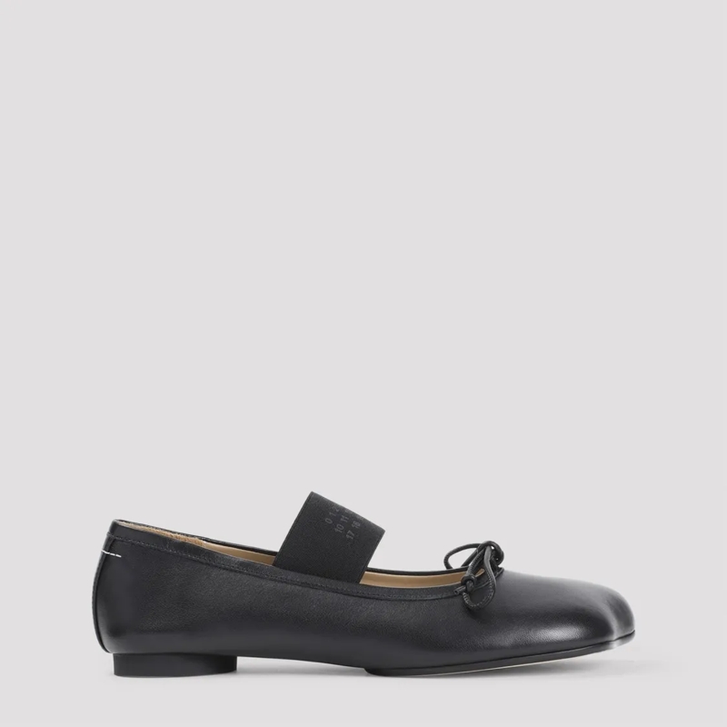 MM6 Maison Margiela Balletschoenen Black Leather Ballerinas Black