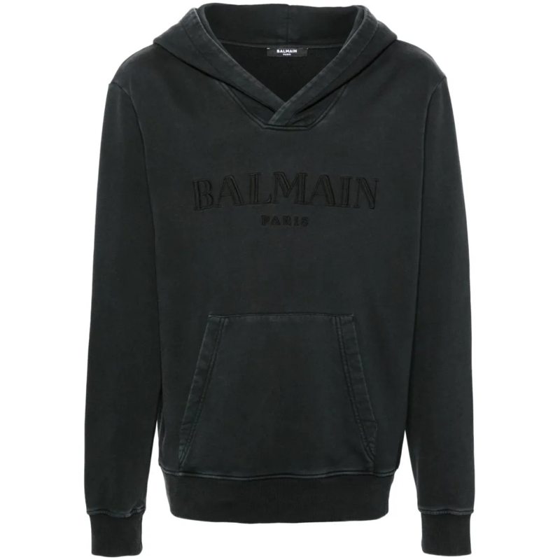 Balmain  Charcoal Grey Cotton Jersey Hoodie Black