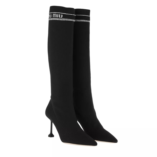 Miu Miu Pearl Sock Boot Knee Length Black Stiefel