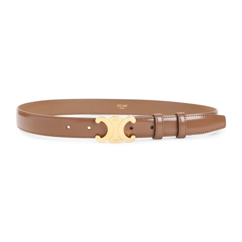 Celine Riem Metallic Bronze Leather Belt With Signature Buckle Brown