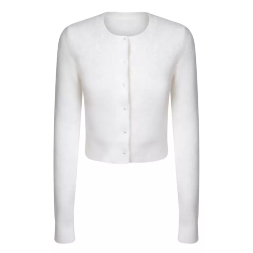 Maison Margiela White Angora Wool Blend Crop-Cut Cardigan White Strickjacke