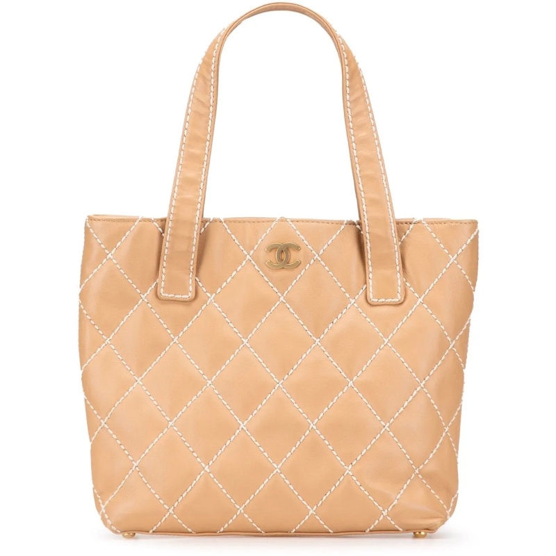 Chanel Shopper Small CC Calfskin Wild Stitch Tote braun