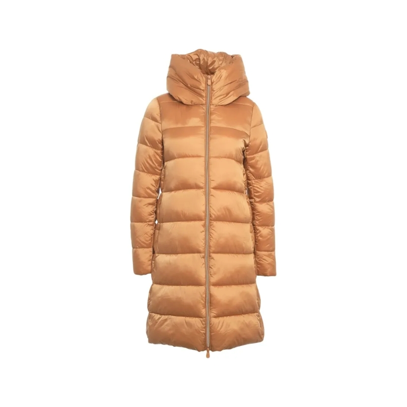Save the Duck  Iris Long Down Jacket With High Collar And Hood Brown